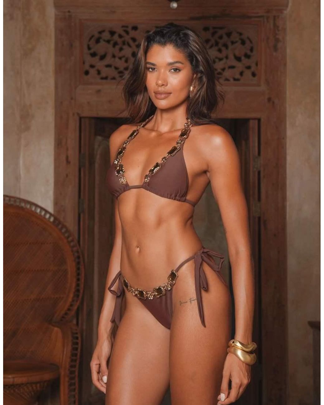 Moda Minx Brown Dubai Tie Side Brazilian Bikini Bottom