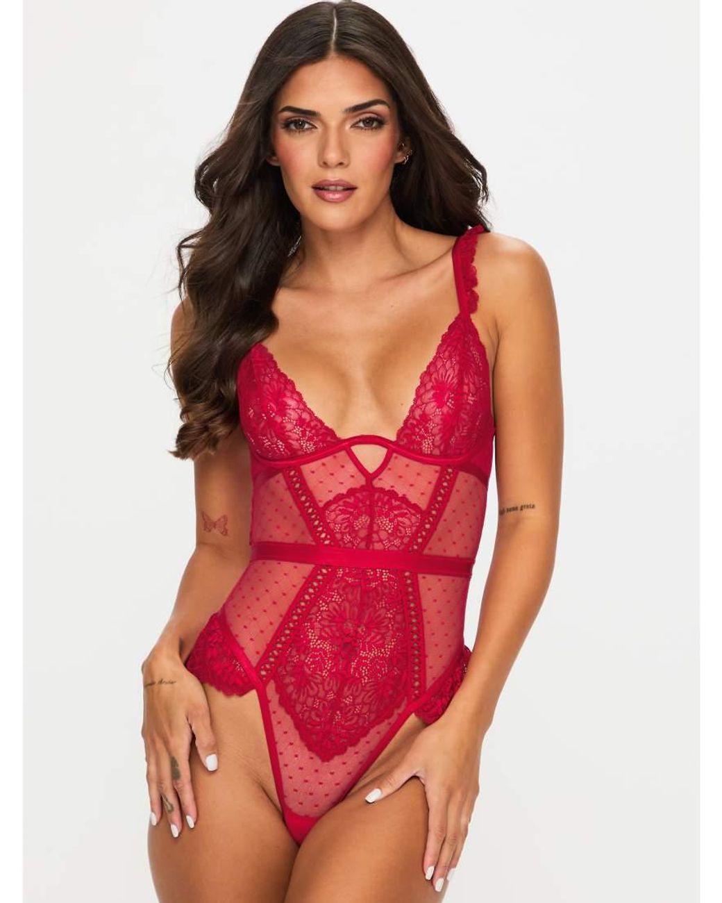 Ann Summers Red Entice Me Crotchless Teddy