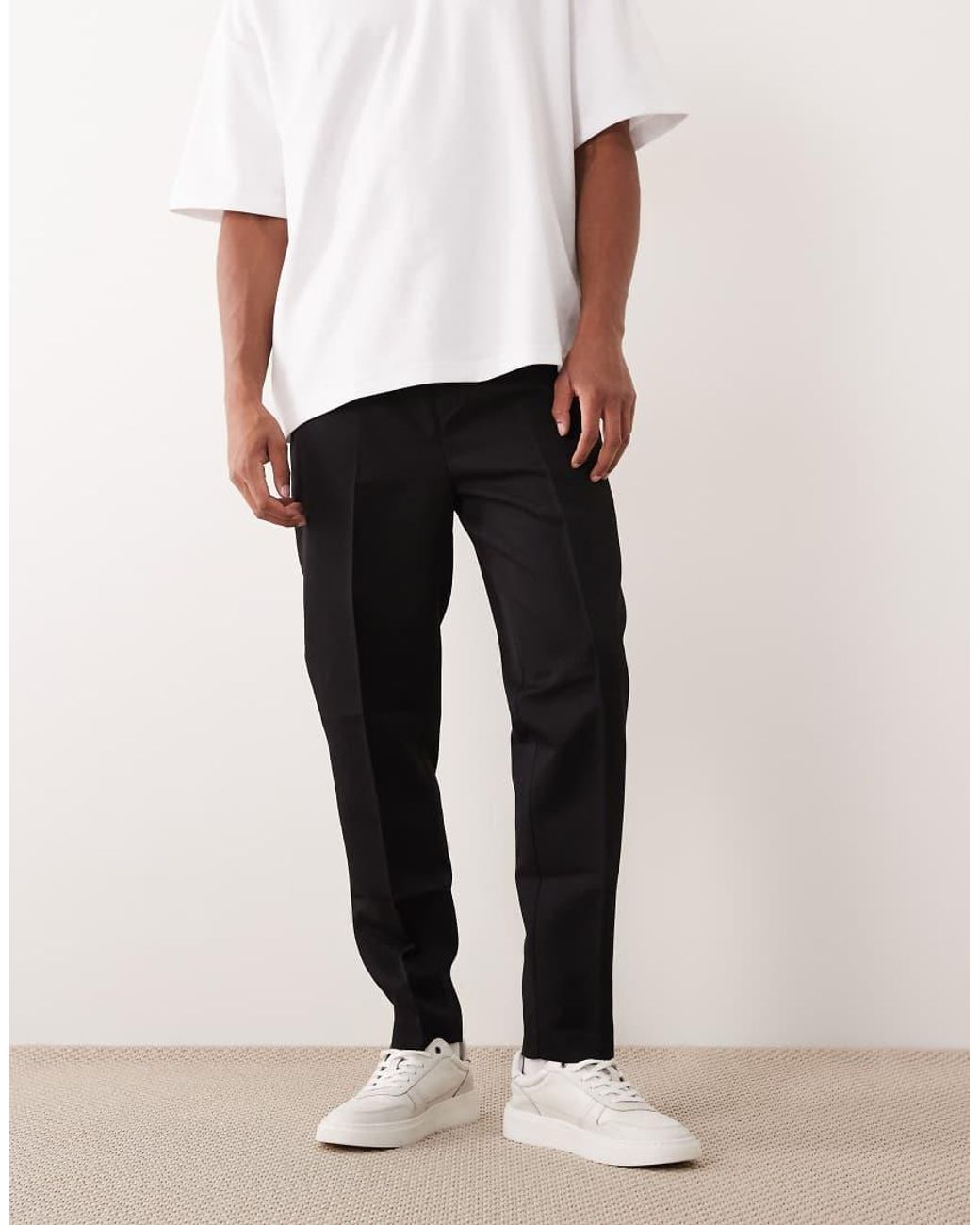 ASOS Black Tailored Pull On Tapered Trousers for men