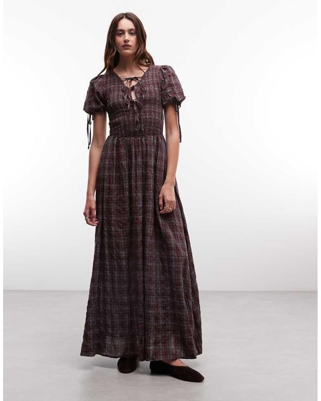 Daisy Street Purple Shirred Maxi Dress With Tie Front