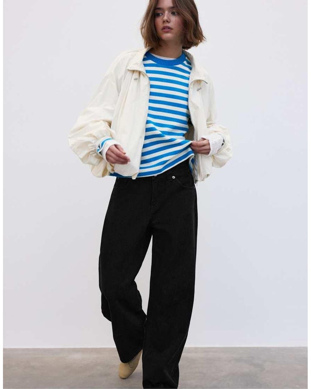 Stradivarius Blue Knit Round Neck T-shirt