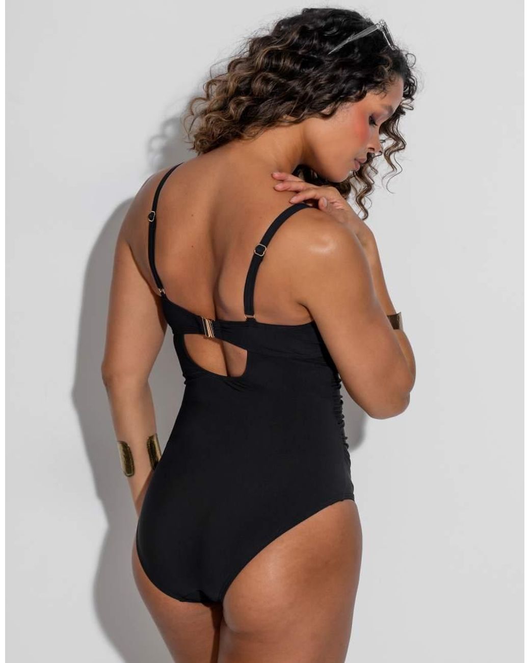 Pour Moi Black Tulum Luxe Matte Non Padded Underwired Twist Front Control Swimsuit