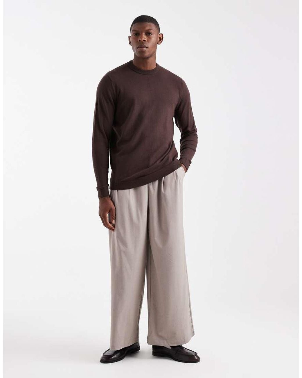 ASOS Brown Knit Crew Neck Sweater for men