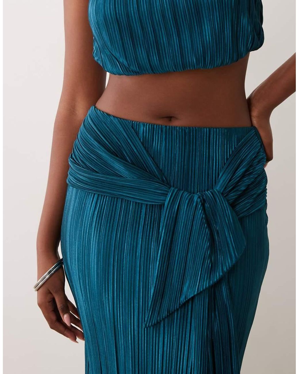 ASOS White Co-ord Plisse Maxi Skirt With Knot Belt Detail