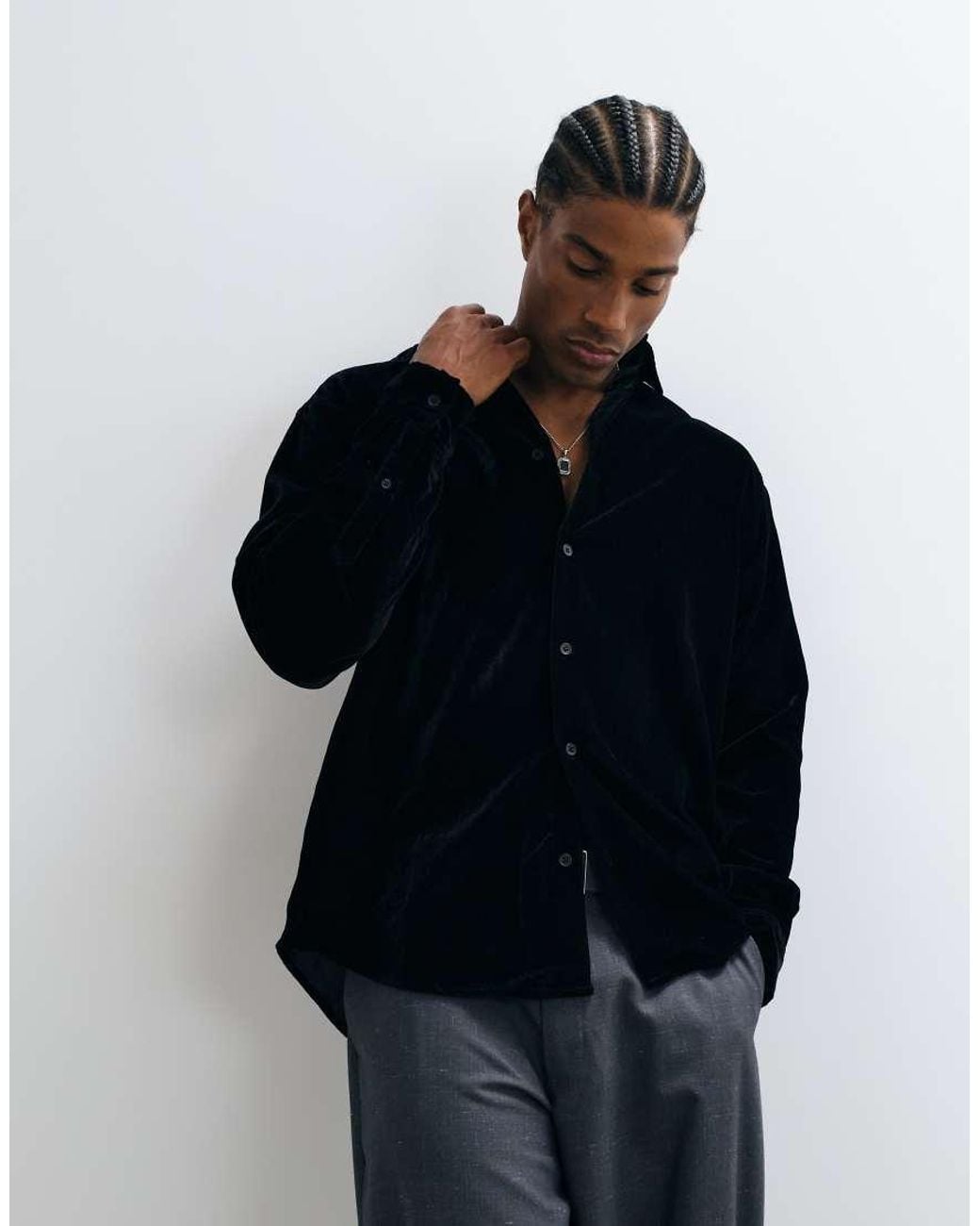 ASOS Blue Relaxed Velvet Shirt for men