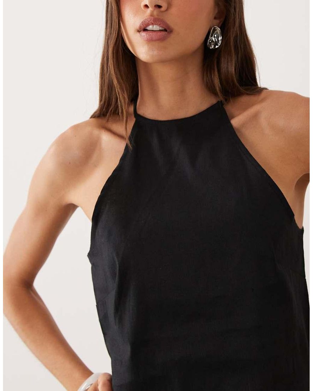 Mango Black Santori Linen Mix Cami Top
