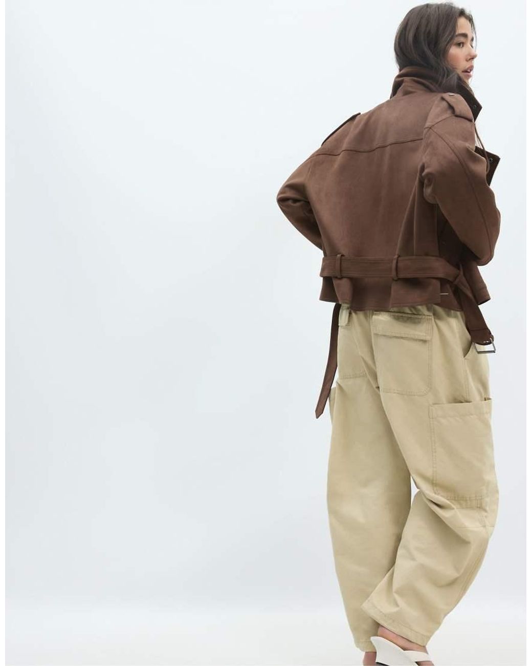 Stradivarius Natural Biker Jacket With Belt