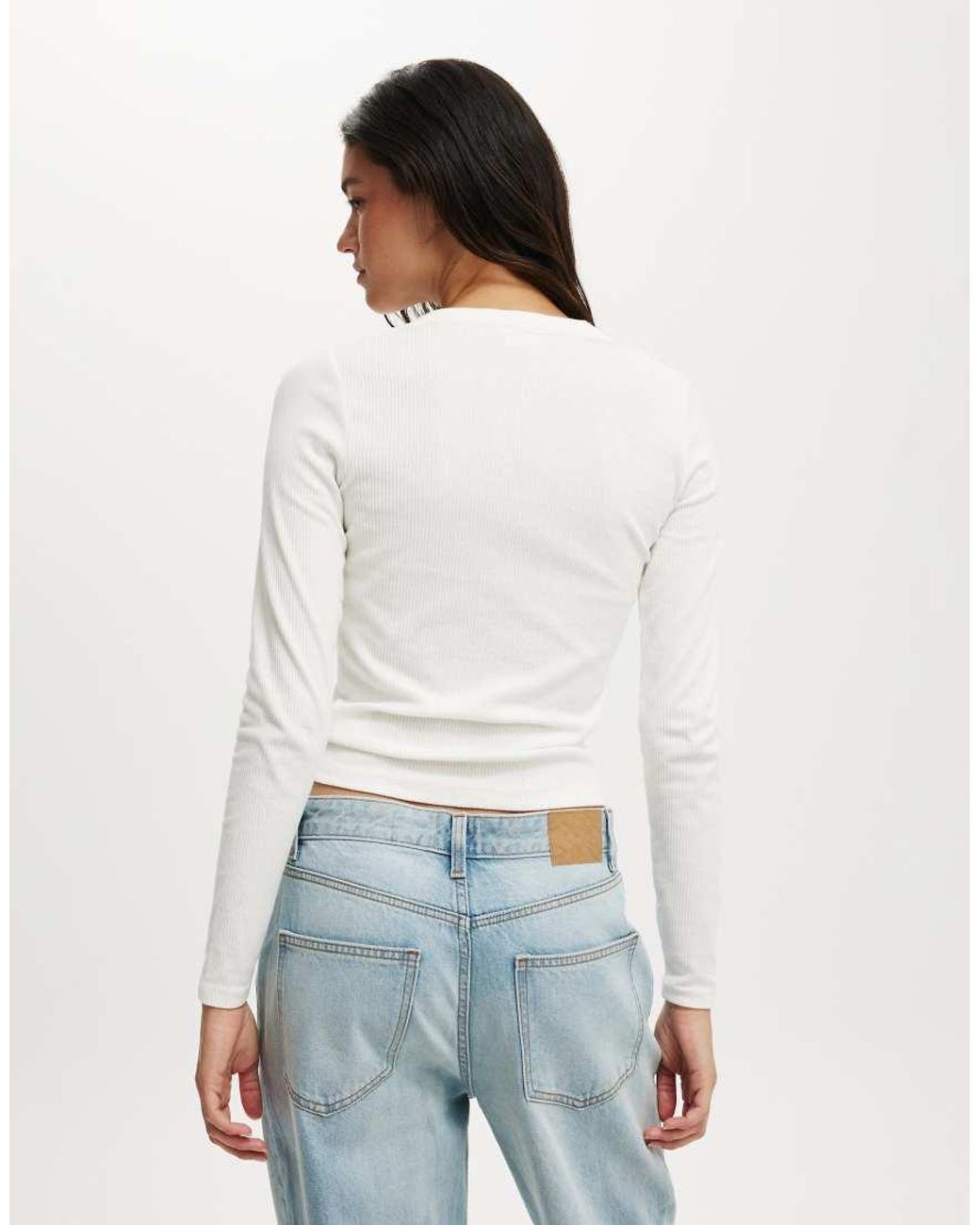 Cotton On White Ryan Henley Long Sleeve