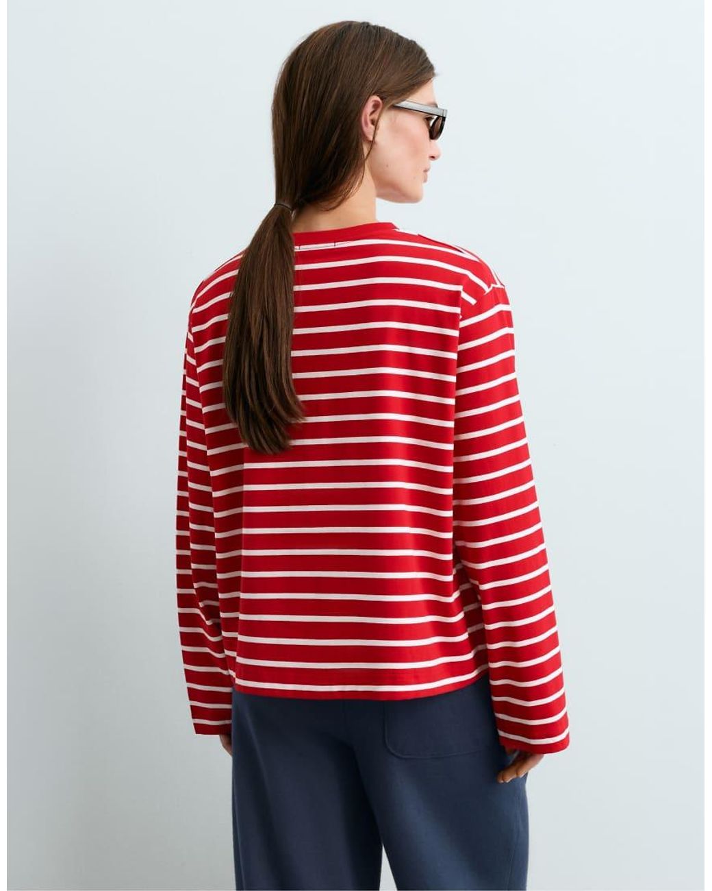 Oysho Black Boxy Long-sleeved Striped Cotton-blend T-shirt