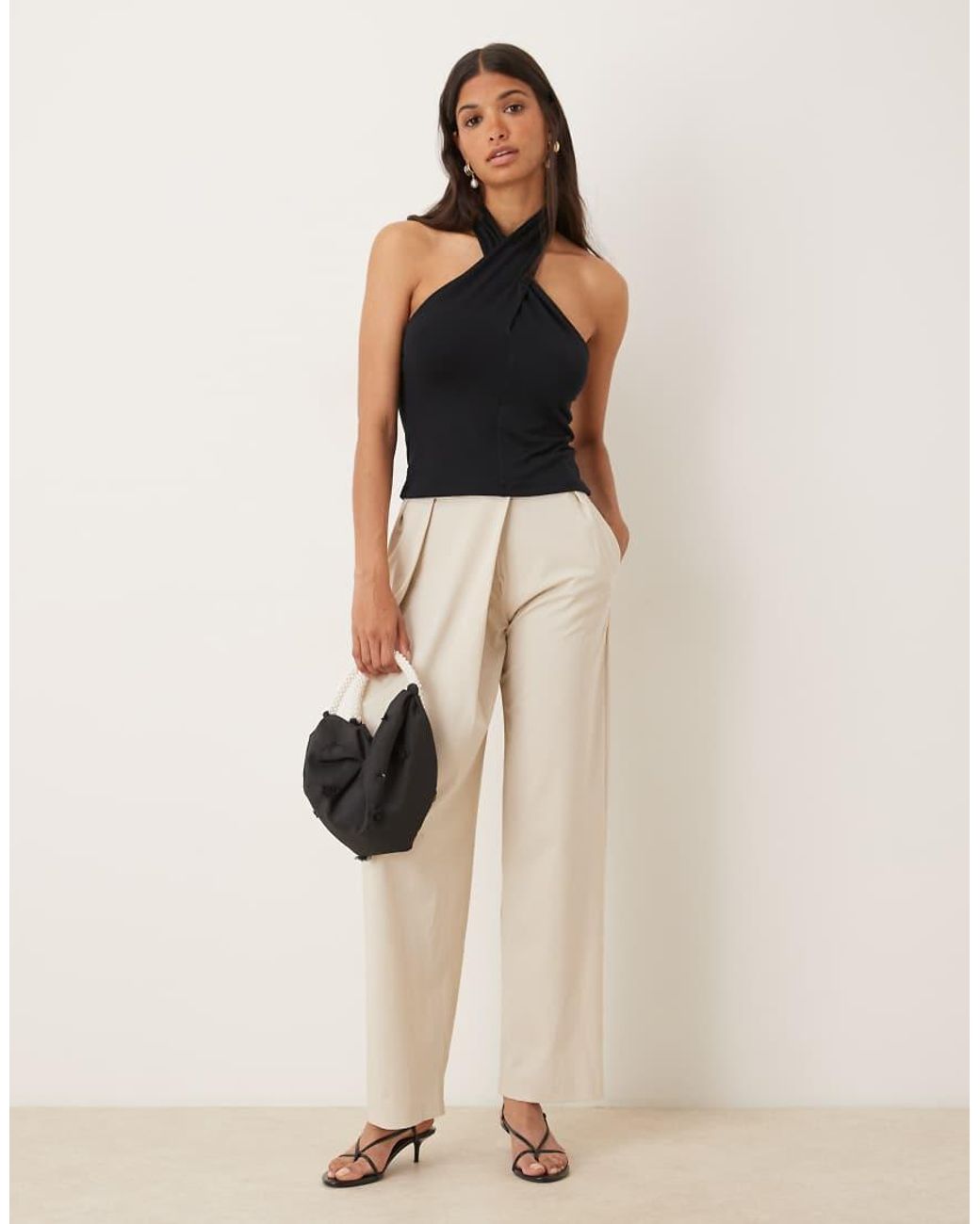 ASOS Blue Cross Over Neck Button Through Halter Top