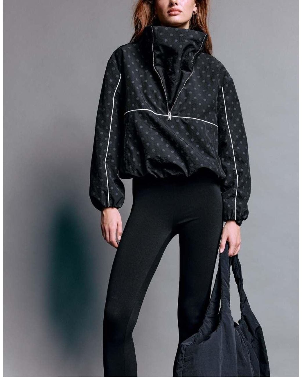Stradivarius Black Technical Polka Dot Windbreaker