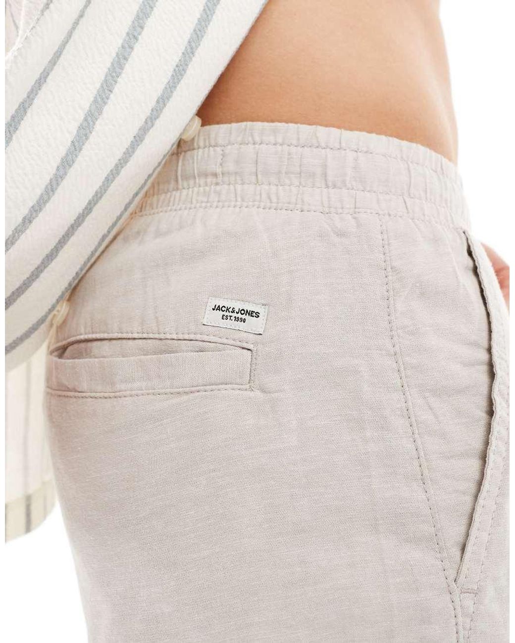 Jack & Jones White Straight Leg Pull On Linen Trouser for men