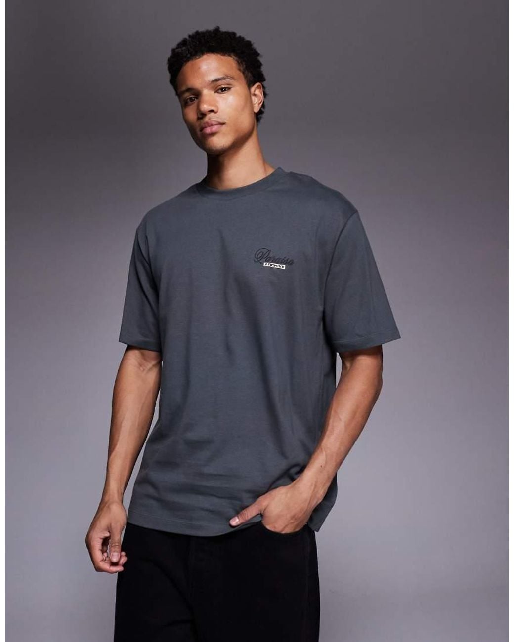 ASOS Gray Relaxed T-shirt With Text And Emblem Spine Graphic for men