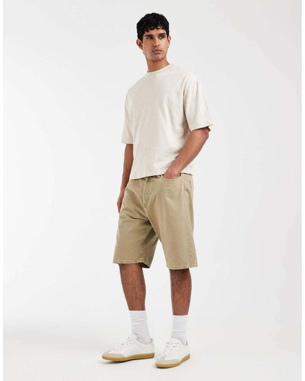 ASOS Natural Boxy Oversized Linen Mix T-shirt With Back Text Graphic for men