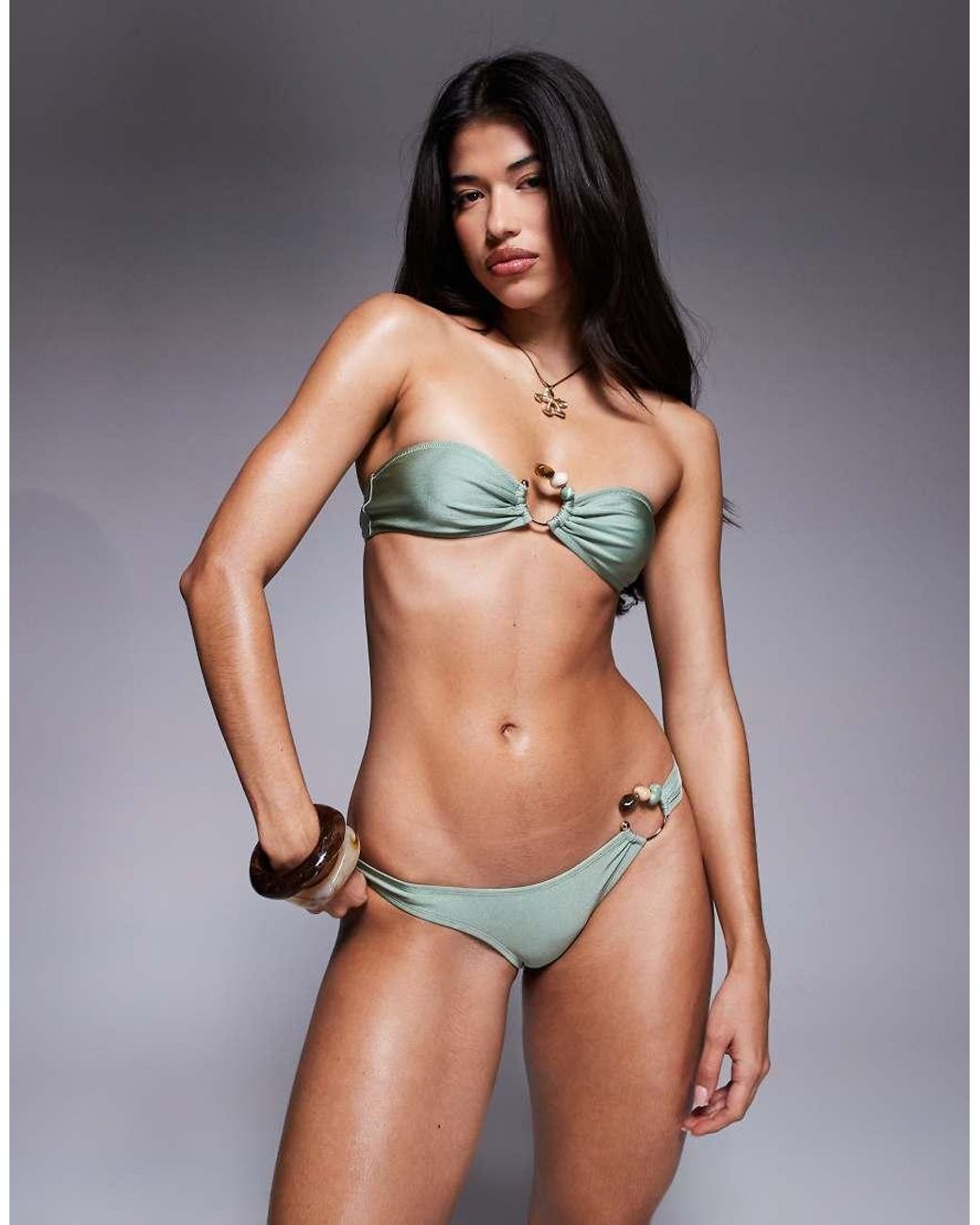 ASOS Gray Holly Bandeau Bikini Top With Bead Detail