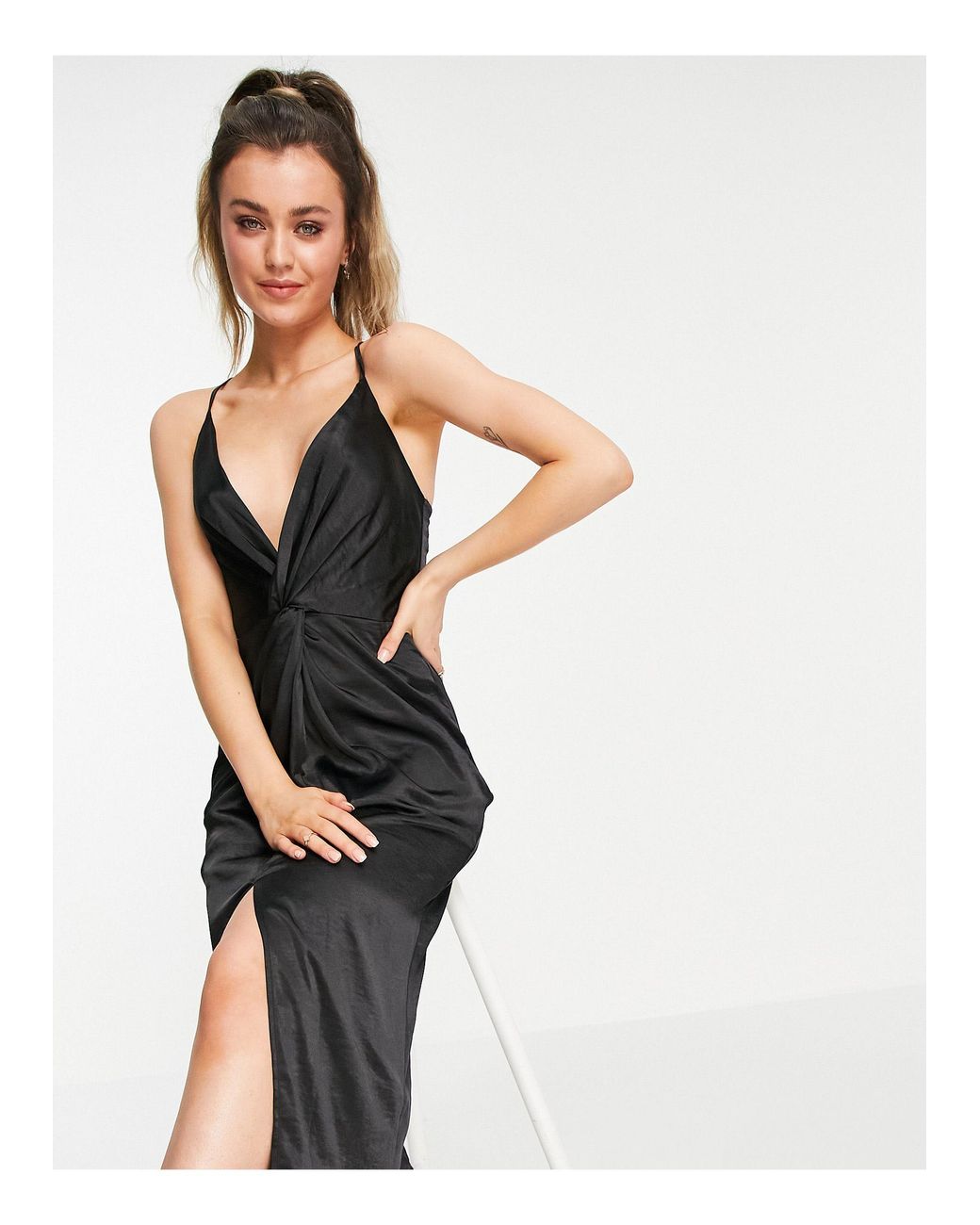 Liquorish Satin Halterneck Midi Dress ...