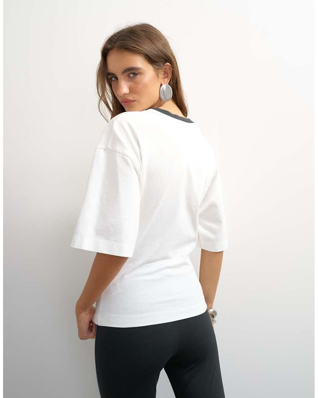 TOPSHOP White Graphic Cinched Waist Piping Detail