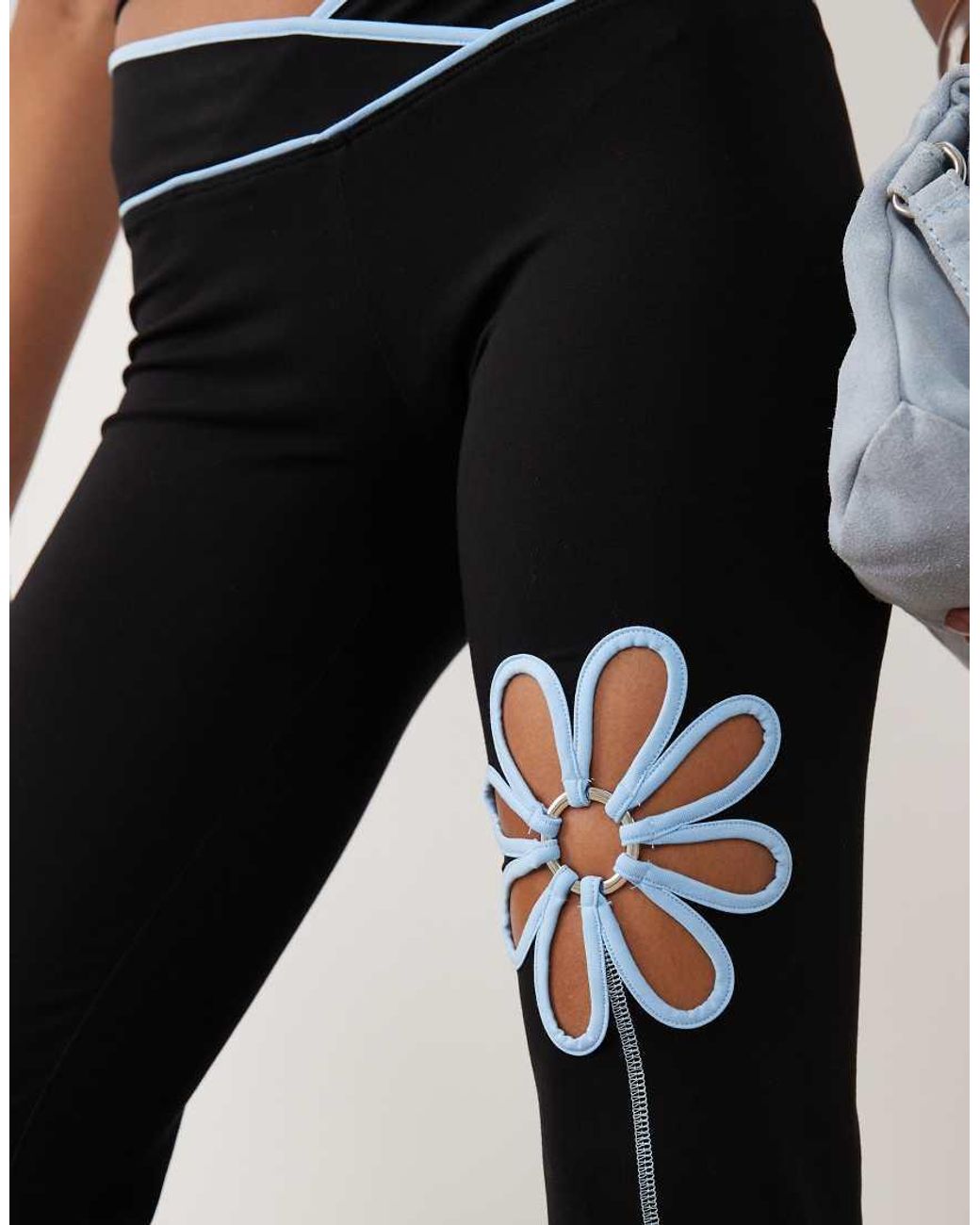 I.AM.GIA Black Daisy Cotton Blend Contrast Floral Cutout Flared Trousers Co-ord