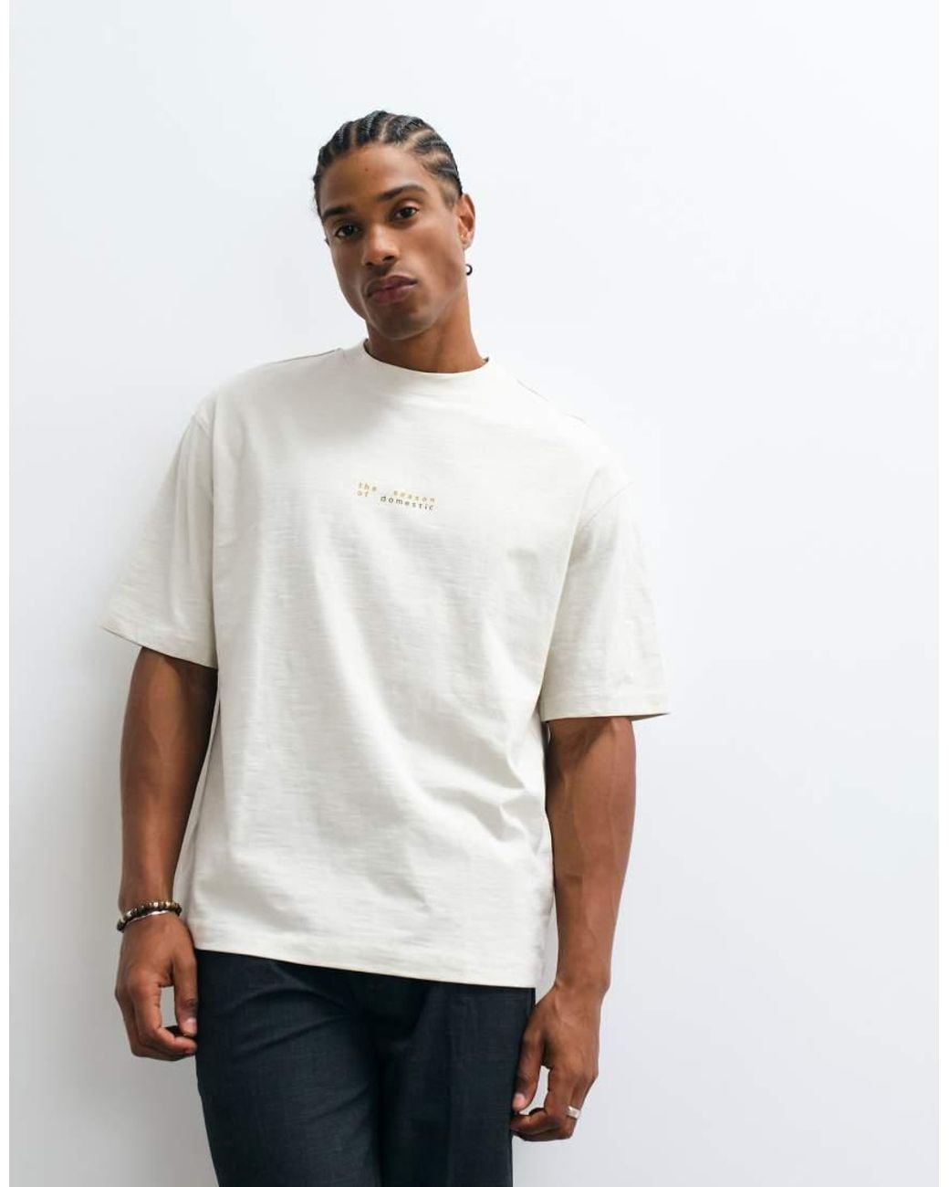SELECTED White X Domestic 100% Cotton Heavyweight T-shirt With Print for men