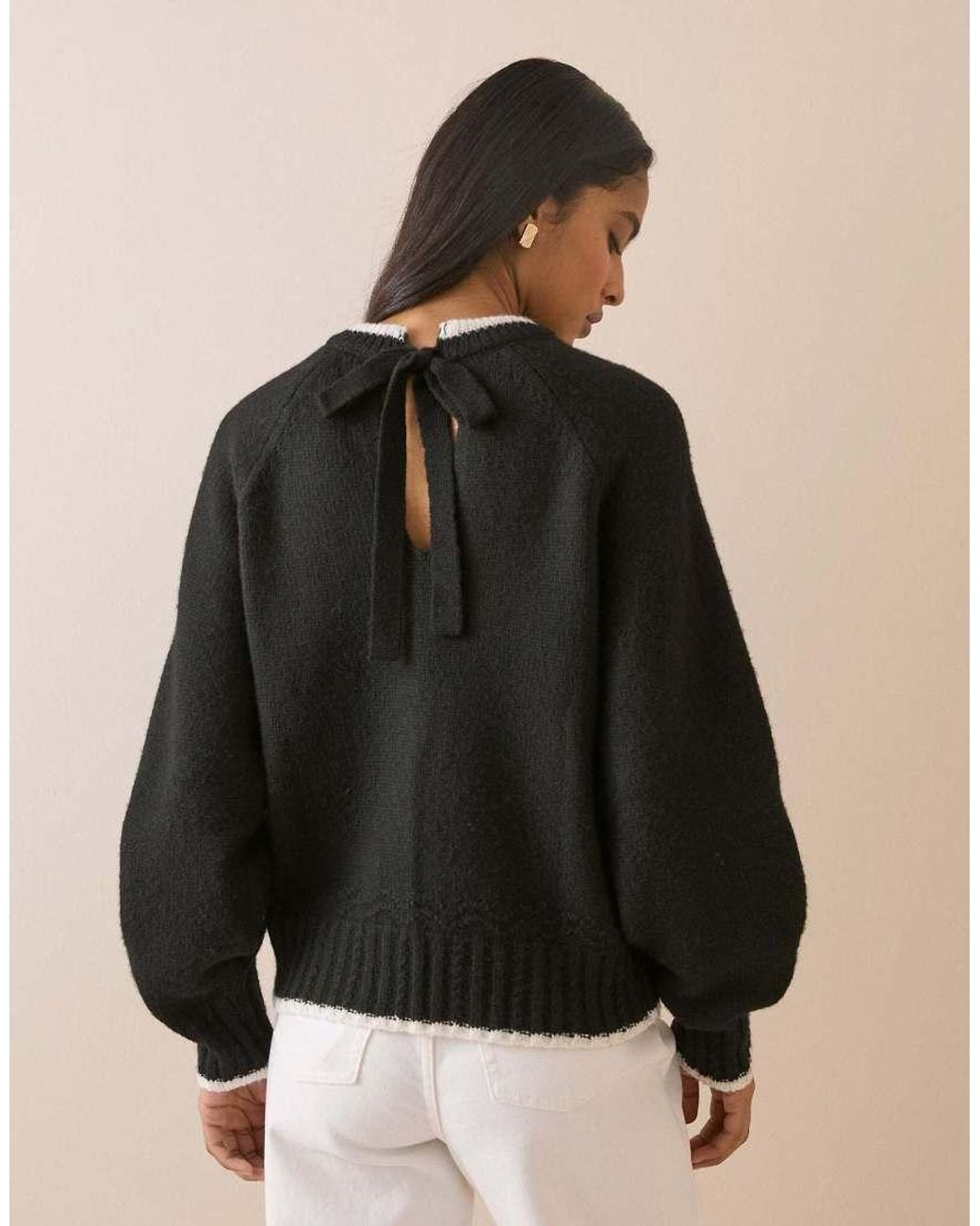 Nobody's Child Black Contrast Trim Bow Detail Jumper