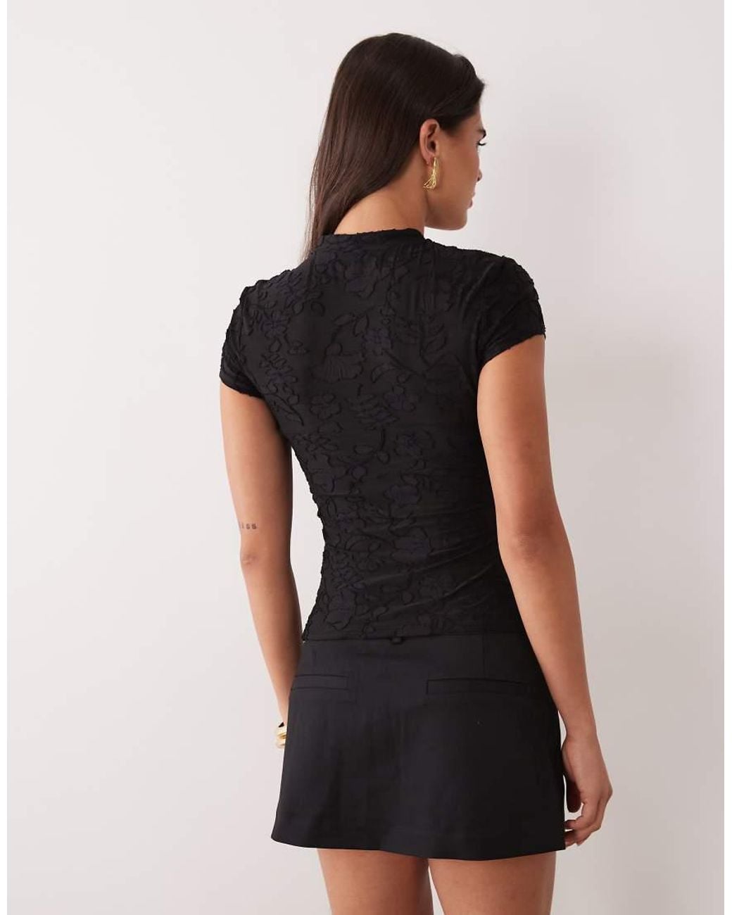 ASOS Black Devore Mesh Mandarin Cap Sleeve