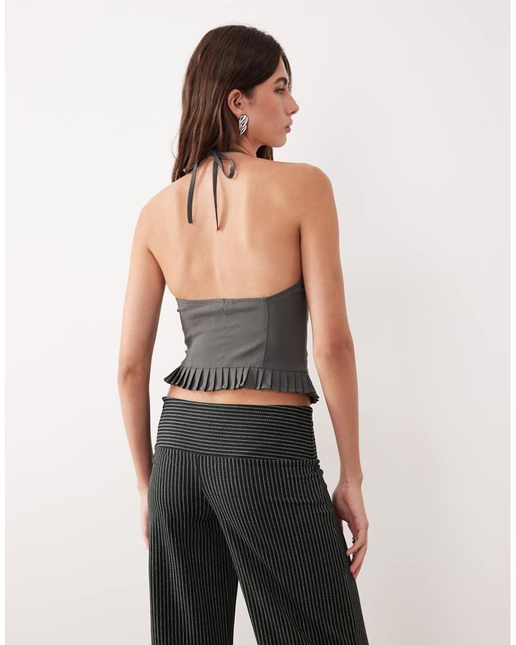 Motel Gray Lavena Ruffle Edged Halter Top
