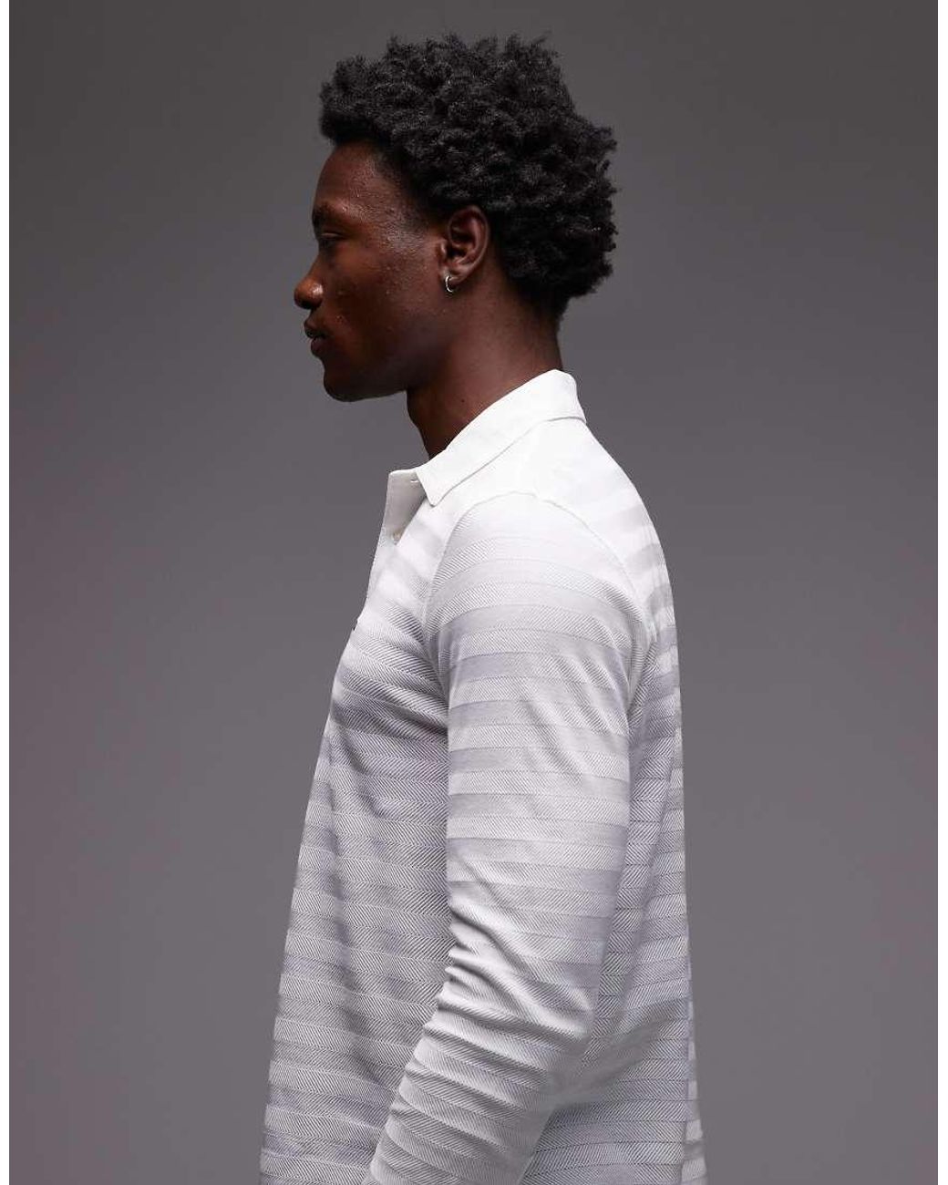 Tommy Hilfiger Gray Long Sleeve Herringbone Texture Polo Shirt for men