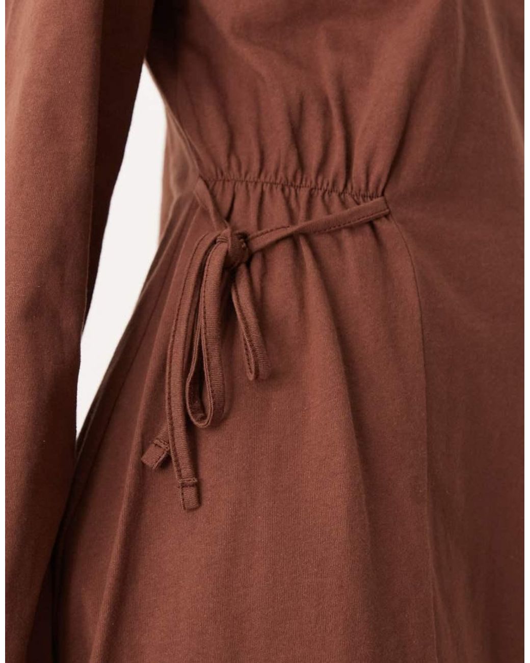 ASOS Brown Tie Side Cinched Mini Dress With Long Sleeve