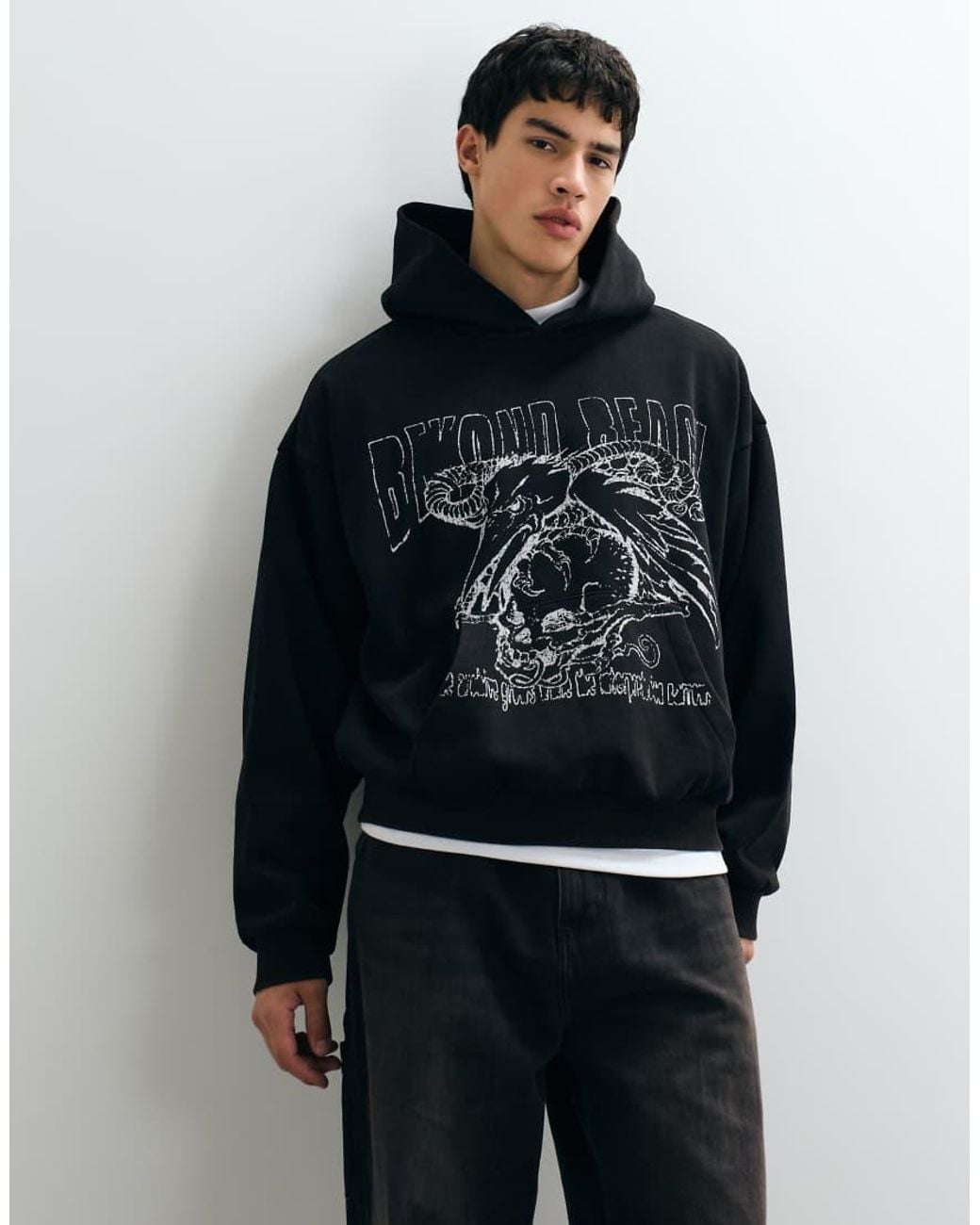 Weekday Black Oversized Hoodie With Beyond Reach Graphic Print for men