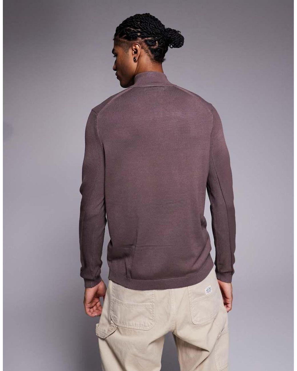 River Island Purple Smart Knit Half Zip for men