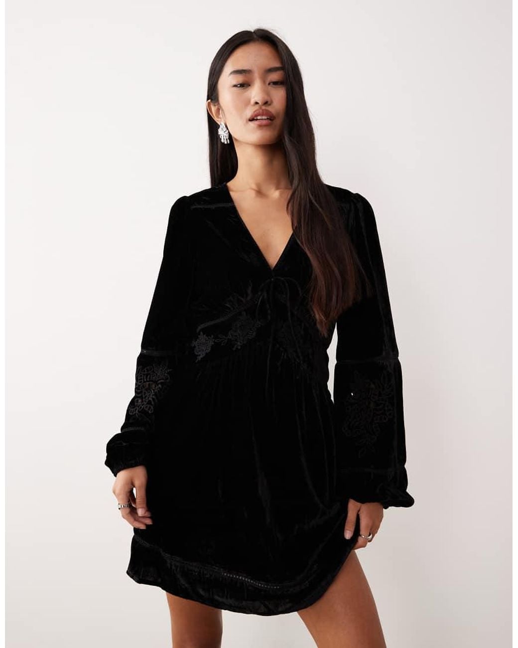 Nobody's Child Black Aquarius Embroidered Velvet Mini Dress