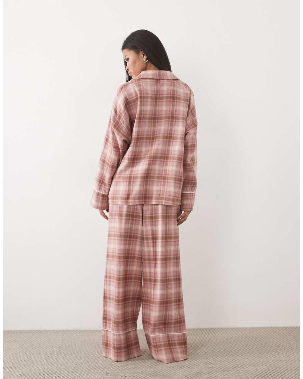ASOS Pink Asos Design Petite Brushed Long Sleeve Woven Pyjama Set
