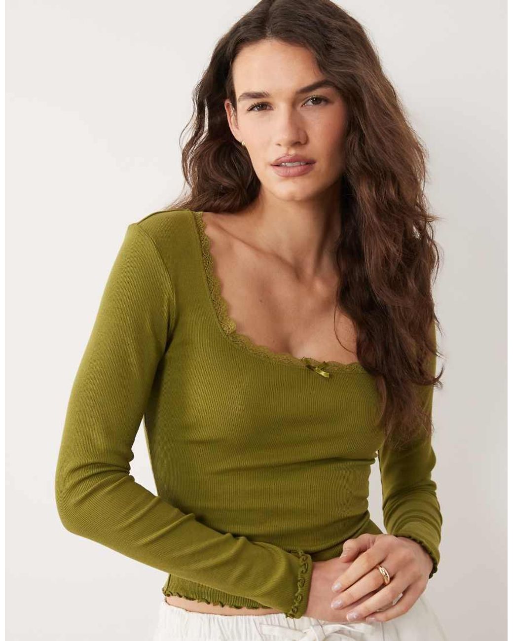 Miss Selfridge Blue Ribbed Square Neck Top