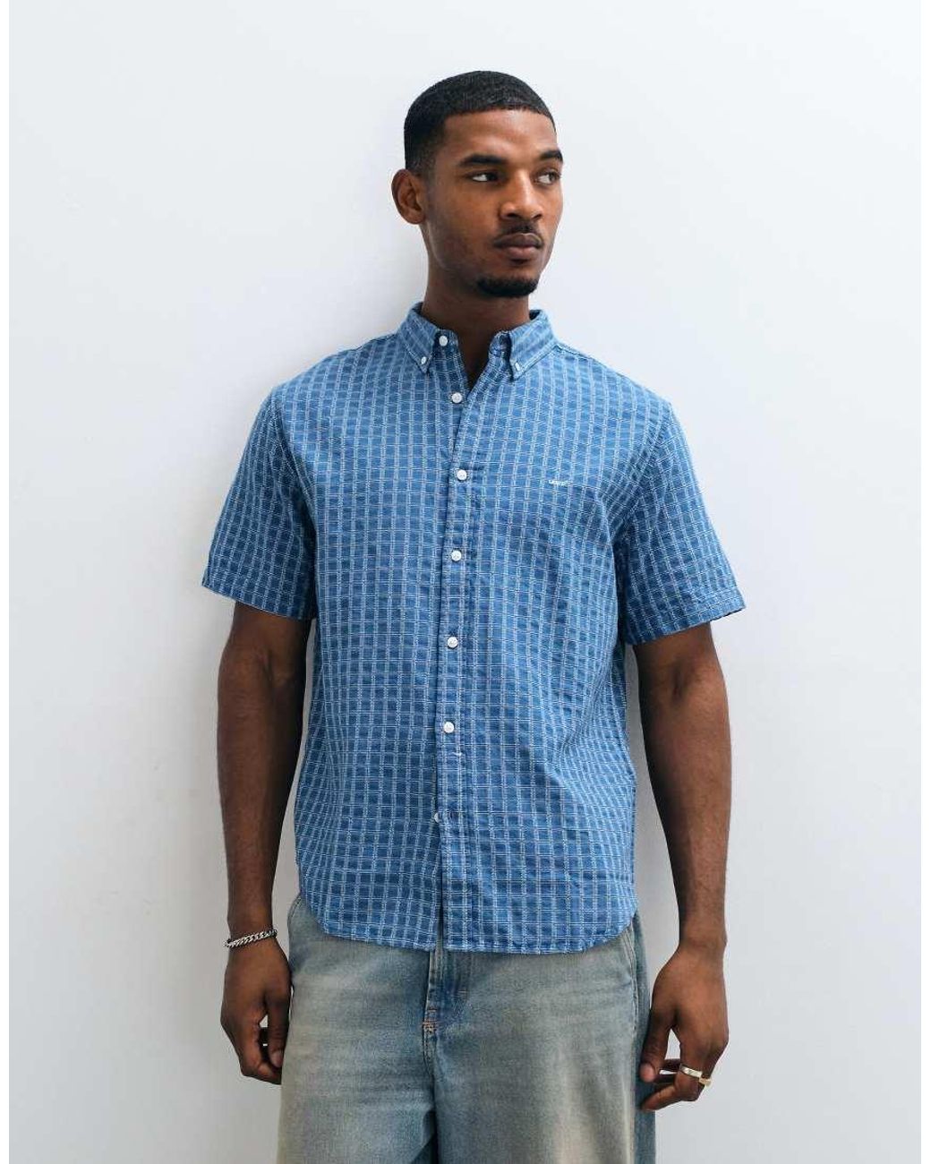 Levi's Blue Co-Ord Authetic Micro Check Shirt for men