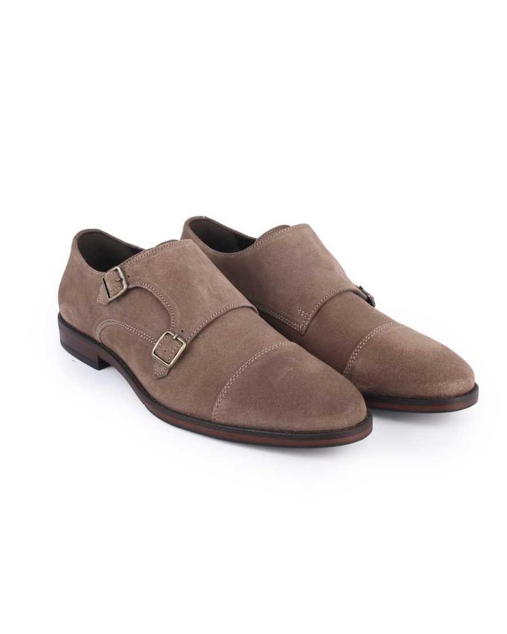 Thomas Crick Brown Aubry Suede Leather Double Monk Strap Shoes for men