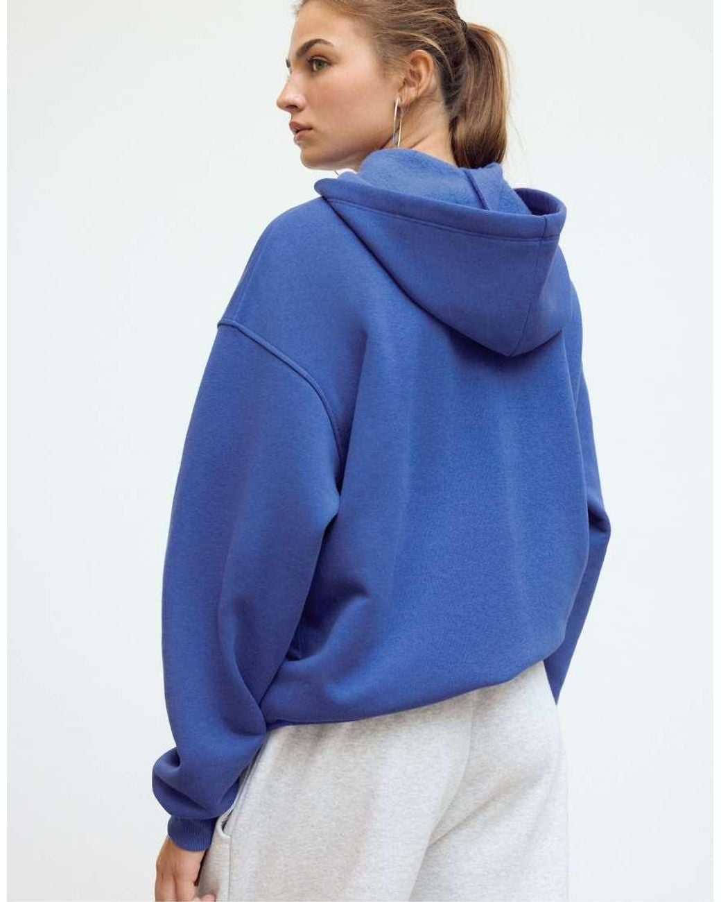 Stradivarius Blue Printed Oversize Hood Sweatshirt