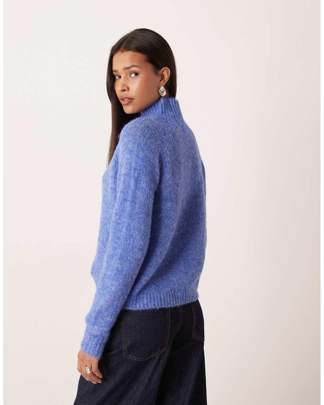 Jdy Blue High Neck Textured Knitted Jumper