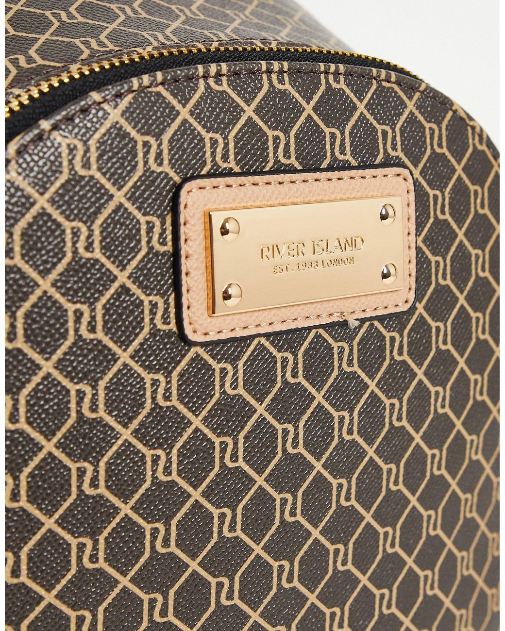 River Island Monogram Backpack in Brown