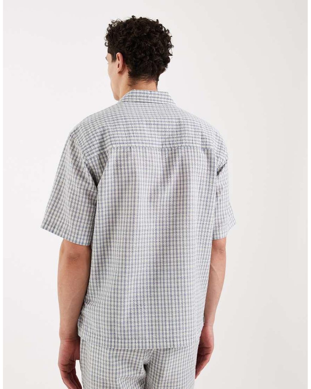Redefined Rebel Gray Rowdy Oversized Fit Short Sleeve Checked Shirt Co-ord for men