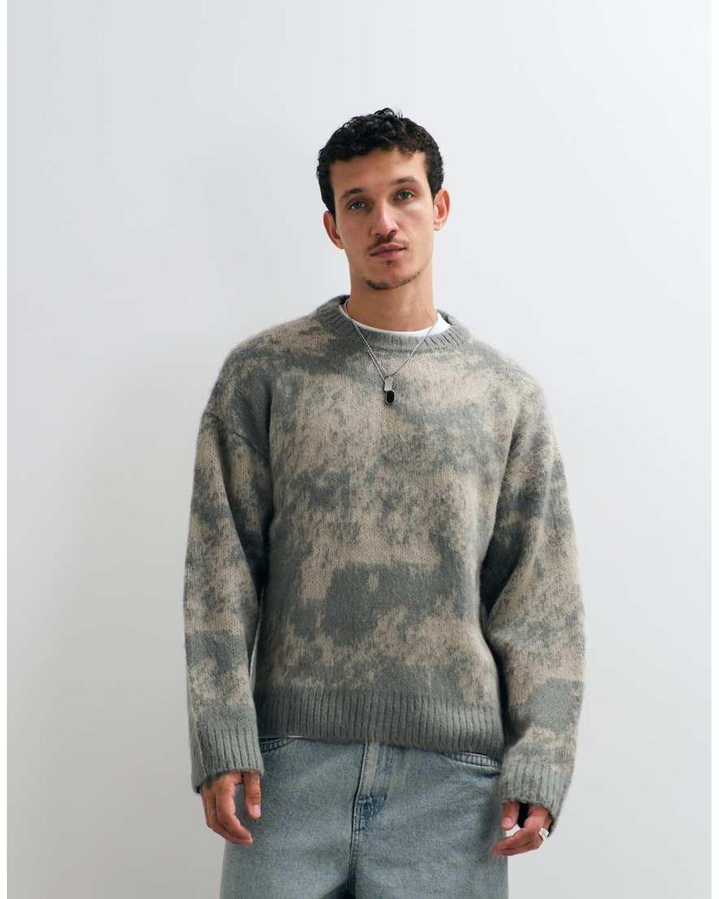 The Ragged Priest Gray Fuzzy Glitch Camo Jumper for men