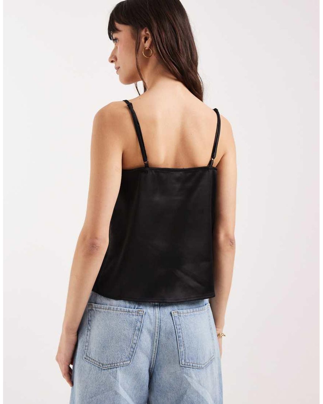 ASOS Black Satin Lace Trim Tie Cami Top