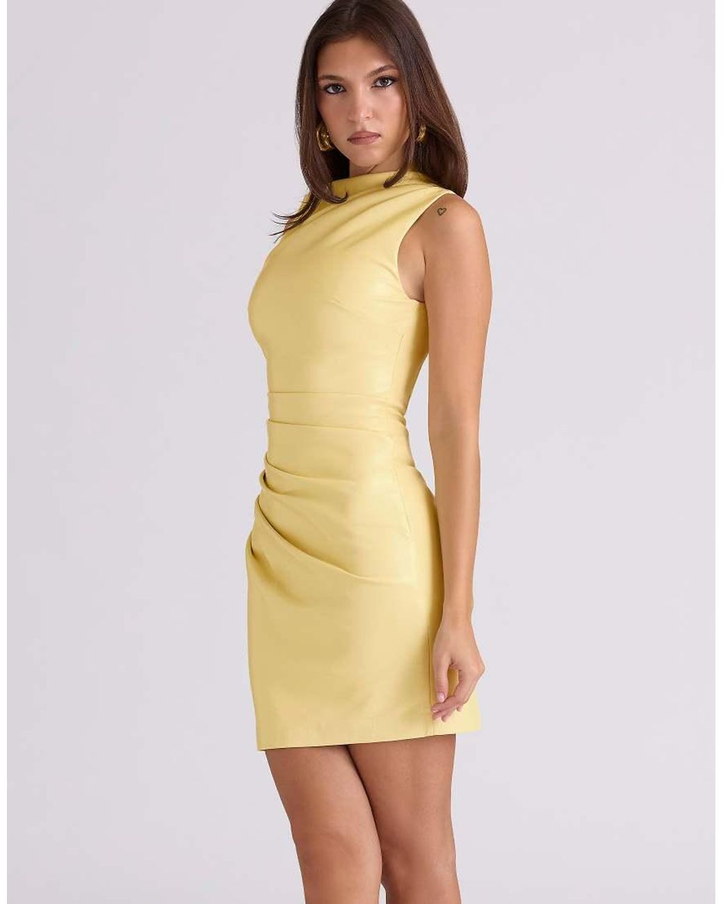 House Of Cb Yellow Maya Butter Vegan Leather Mini Dress