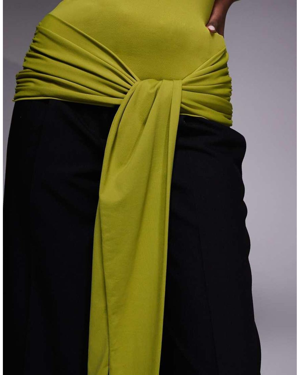 ASOS Green Polyamide Longline Tie Front Sleeveless Top