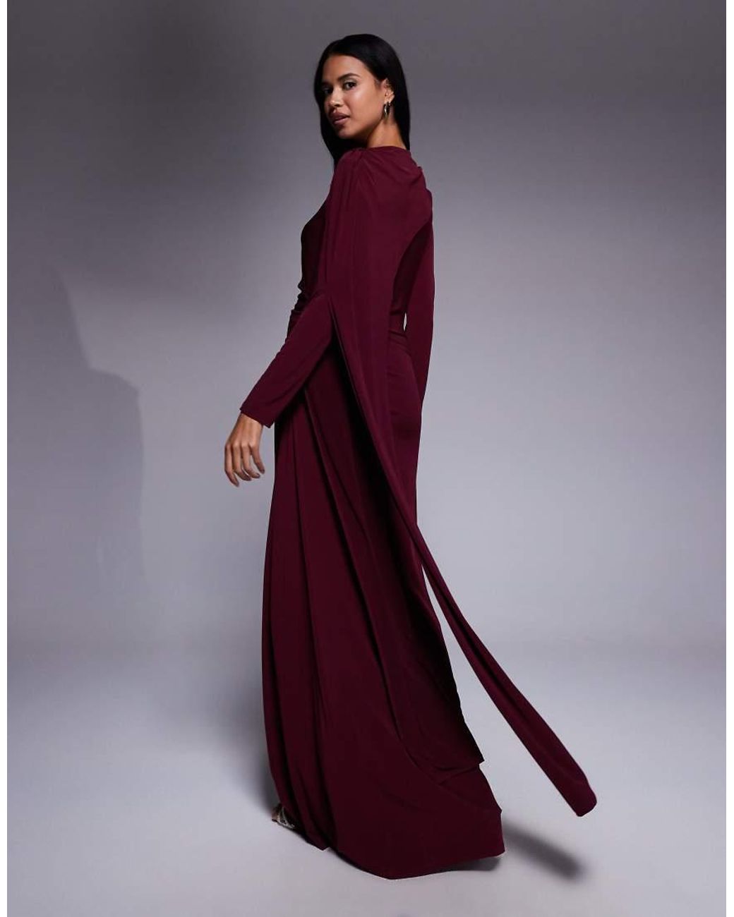 DASKA Purple One Shoulder Cape Maxi Dress