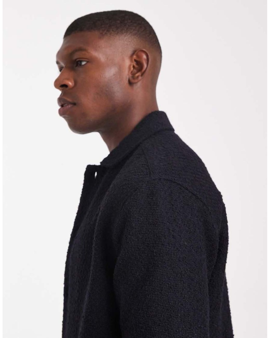 ASOS Blue Textured Boucle Overshirt for men