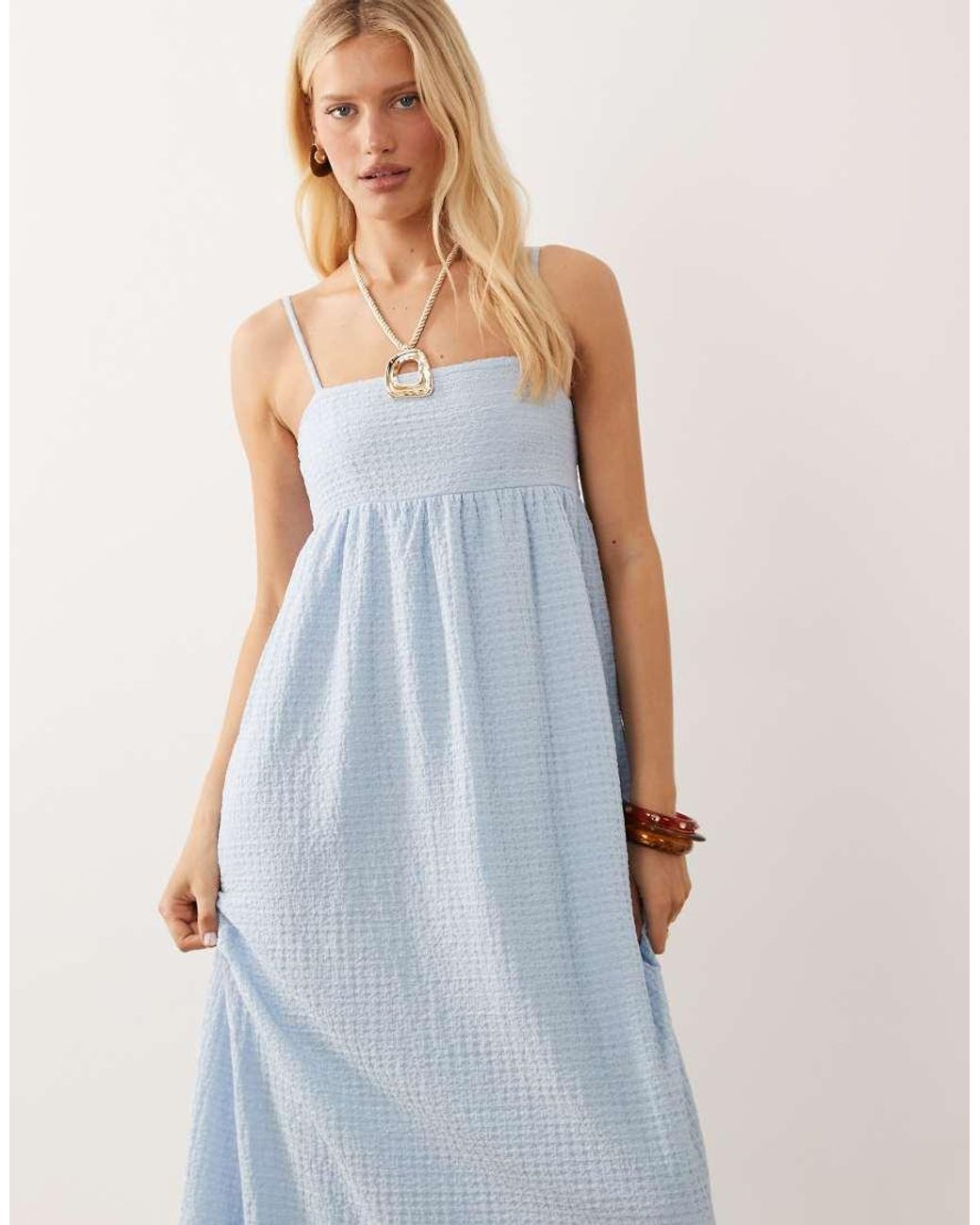 ASOS Blue Textured Square Neck Midaxi Dress