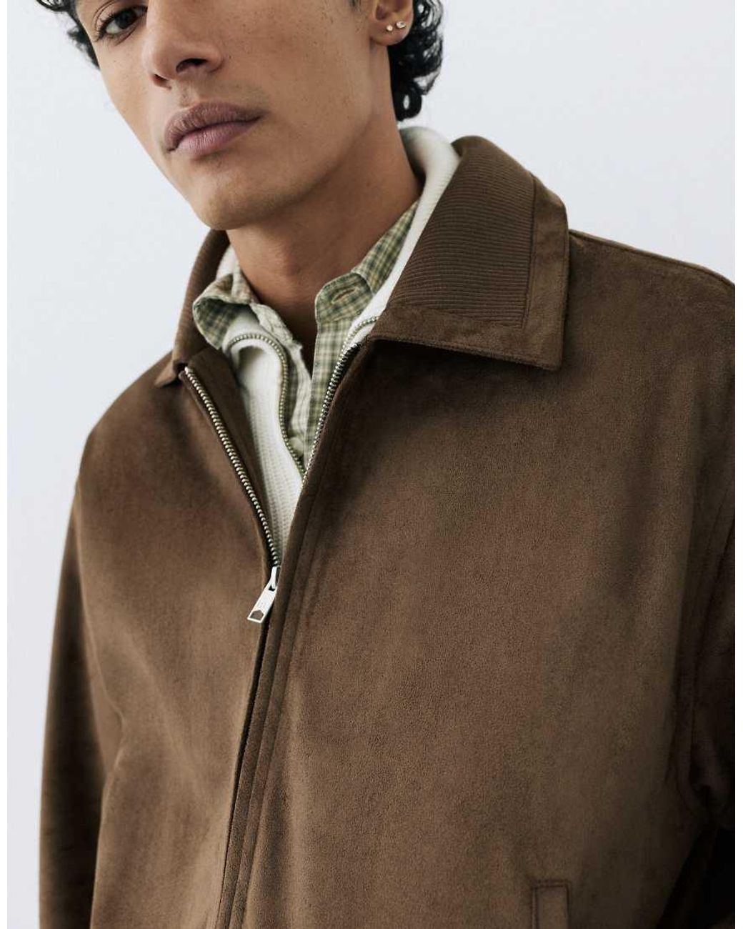 Pull&Bear Brown Faux Suede Jacket for men