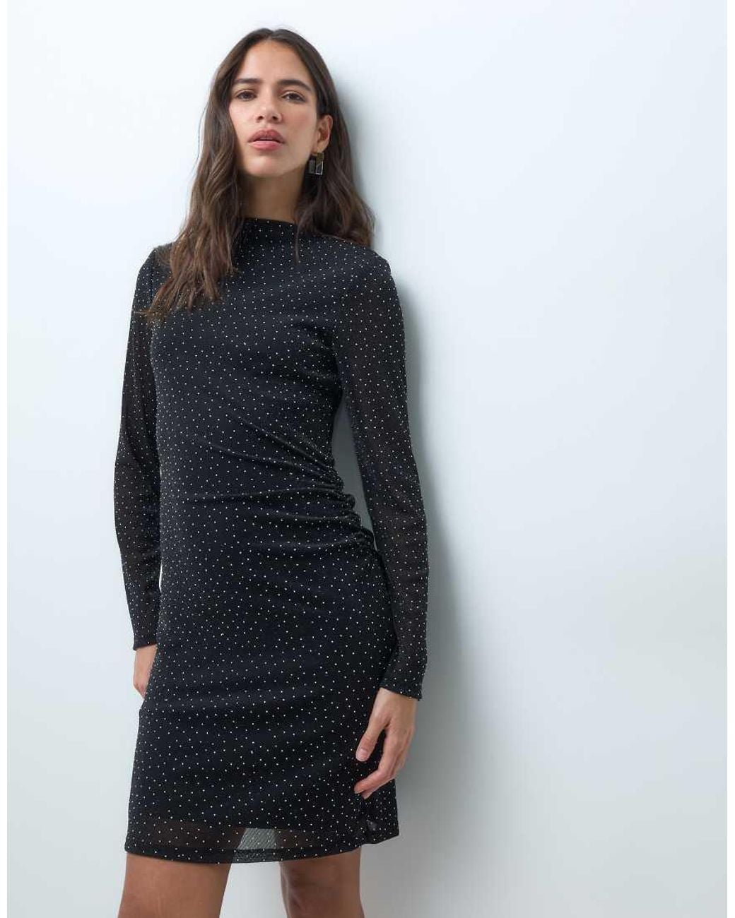New Look Blue Hotfix Glitter Ruche Side Mini Dress