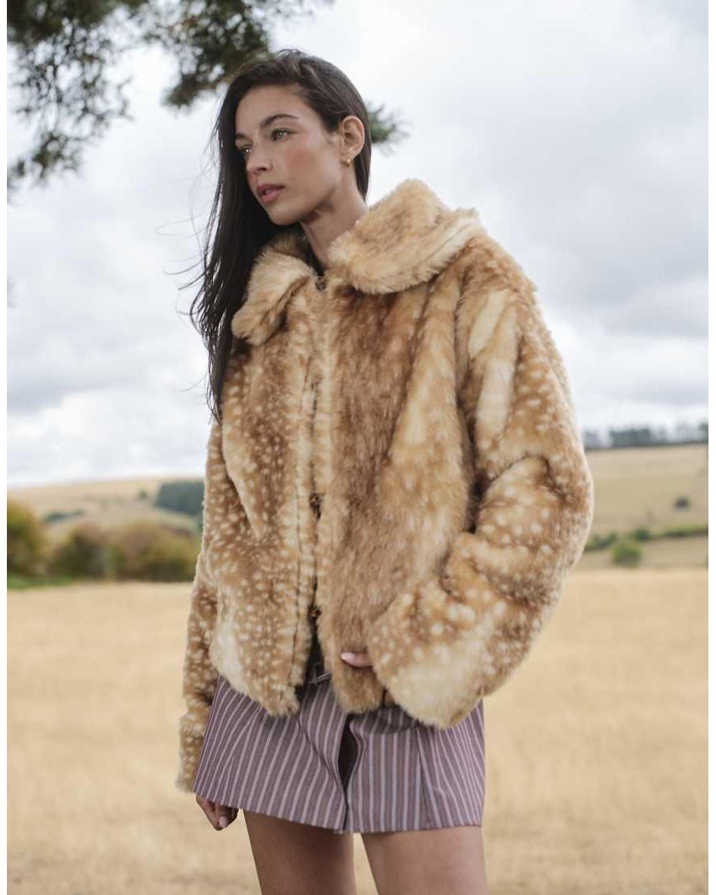 Daisy Street Metallic Faux Fur Boxy Coat