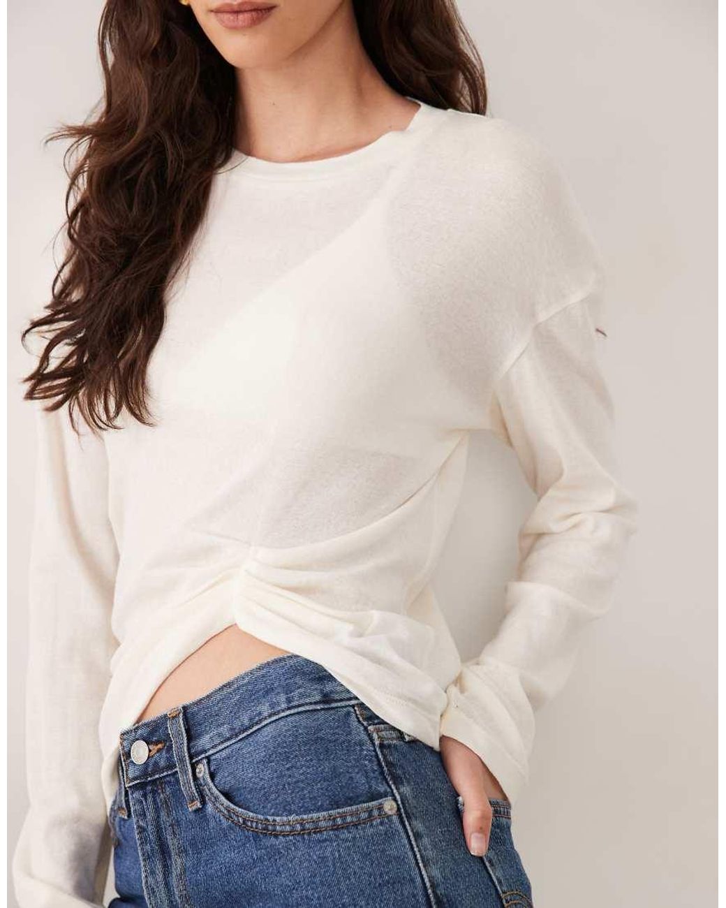 ASOS Blue Ruched Hem Long Sleeve T-shirt
